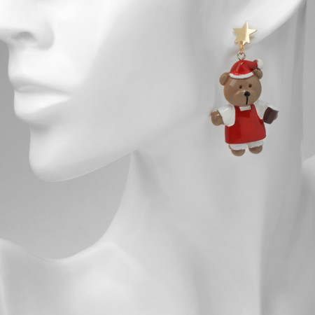 New Year! Earrings "New Year" bear, colored in gold-2