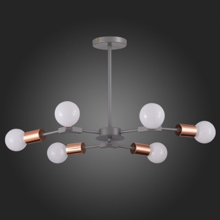 Ceiling EVOLUCE lamp. Sle106403-06. Palare. 6x60 watts, E27, 60x60x35.5 cm, gray color, pink gold-4