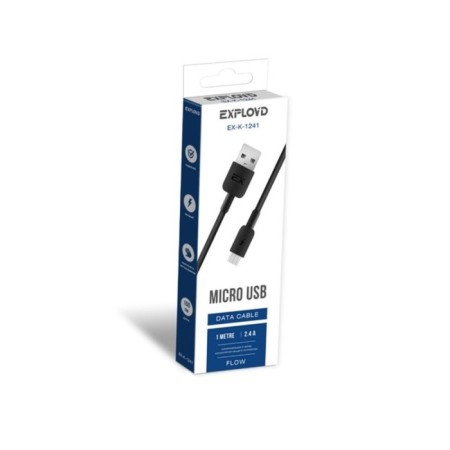 EXPLOYD EX-K-1241 cable, microUSB-USB, 2.4 A, 1 m, silicone braid, black-1