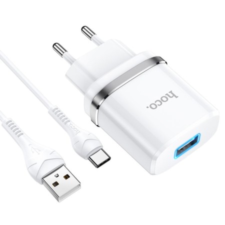 Network charger Hoco N1, 1 USB, 2.4 A, Type-C-USB cable, 1 m, white