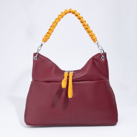 Bag-bag, lightning department, 3 outer pockets, long belt, burgundy/yellow color