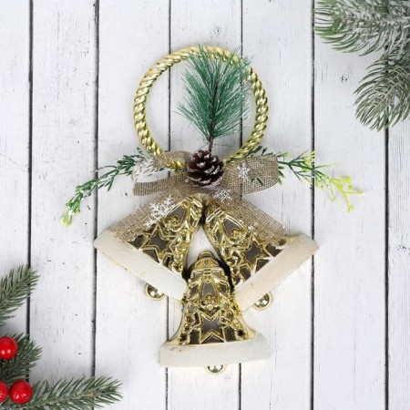 New Year's decoration "Three bells with a bump and twigs" 15x22 cm, gold