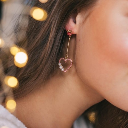 Earrings "Heart" with pearls, colored in gold-3