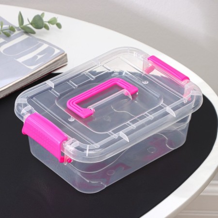 The storage container is plastic, a cover with a handle on a latch 19 × 15 × 6.8 cm, color mix-6
