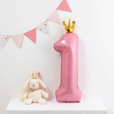 Foil ball 40 "" Number 1 with the crown ", the color is pink-3
