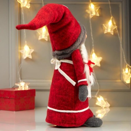 Interior doll "Grandma in a red outfit, with a heart on the apron" 52x12x18 cm-2