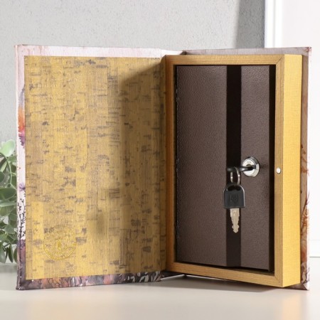 Safe-book wood, leatherette, Dragonfly and Flowers mirror 24x16x5 cm-1