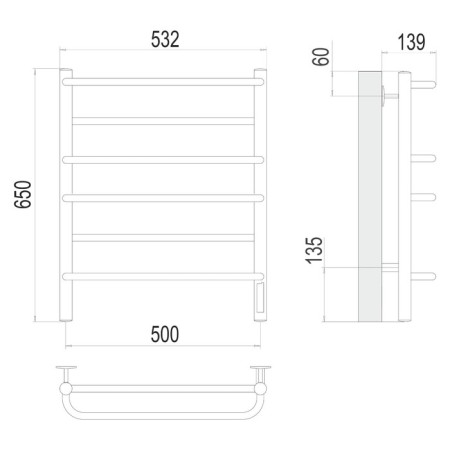 Electric Terminus towel "Euromix" P6, 500x650 mm, chrome-2