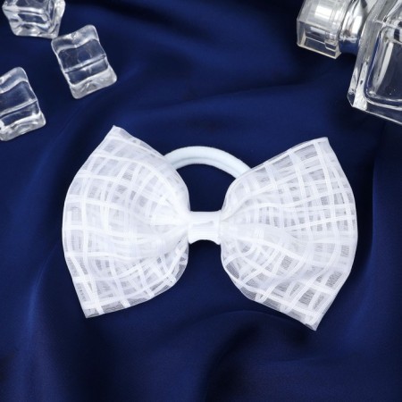 Hair elastic band "bow" Crystal cage, 9 cm, white-2