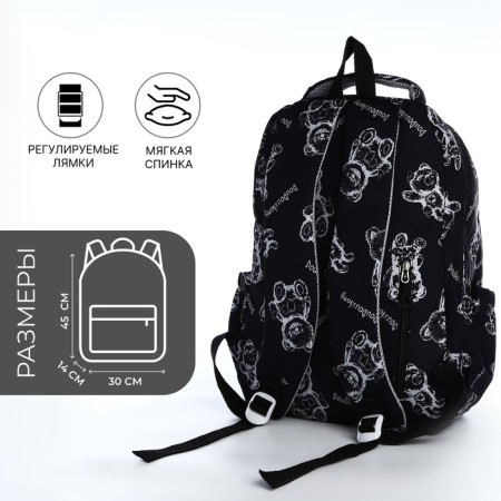 School backpack from textiles with a zipper, 4 pockets, black color-1