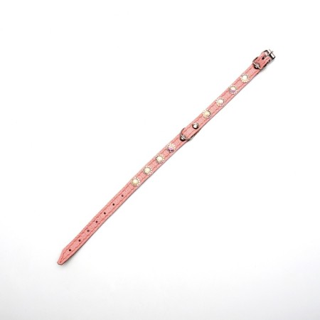 The collar is two-layer leather with rhinestones, 1.2 x 35 cm, Osh 20-30 cm, pink-3