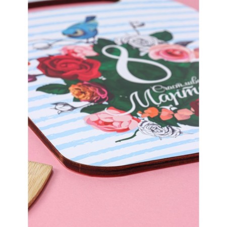 Board cutting wooden shade “Happy March 8!”, 29 × 21 cm-2
