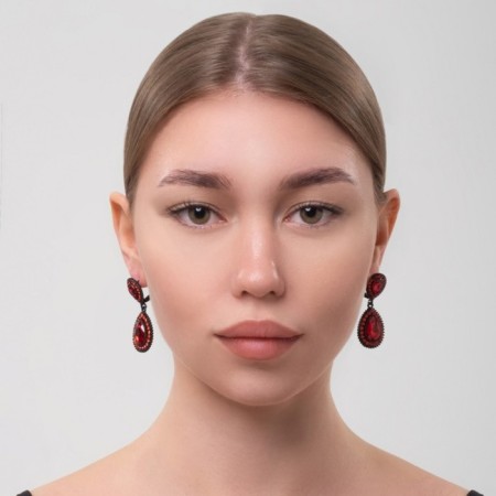 Earrings with rhinestones "Evening" lady, burgundy color in ferrous metal-2
