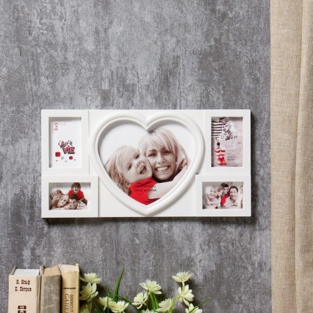 Photo frame plastic in 5 photos 5x7, 6x9, 13x18 cm "Big heart" white 18x35 cm