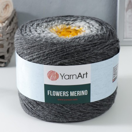 Yarn "Flowers Merino" 75% acrylic, 25% wool 590m/225g (536 gray-yellow)