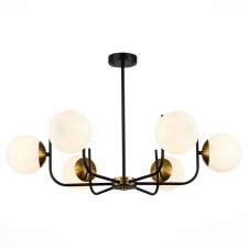 Ceiling EVOLUCE lamp. Sle1098-402-06. CIANE. 6x60 watts, E27, 68.5x68.5x46 cm, black color, brass