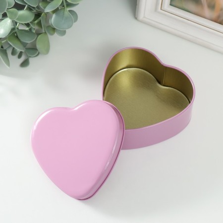 Casket Metal for a candle "Heart. Gloss" pink 9.5x9x4.5 cm-2