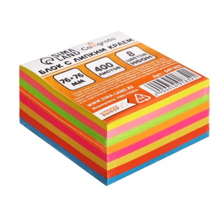 Block with a sticky edge of 76 mm x 76 mm, 400 sheets, fluorescent, 8 colors-3