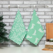 Set of towels Ethel Hares & Leaves 40x60 cm - 2 pcs., Green color, 100% cotton