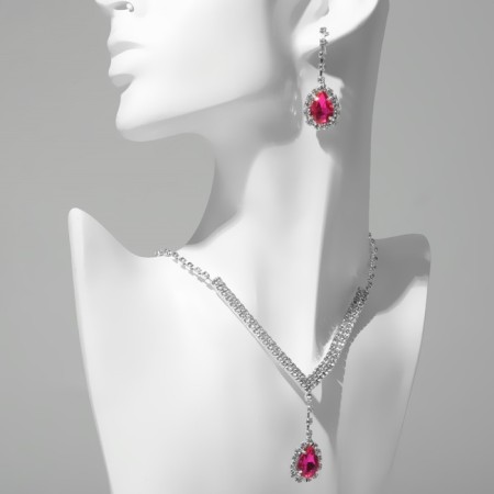 Set 2 objects: earrings, necklace "elite" drops of triangle, pink-white color in silver, 40 cm