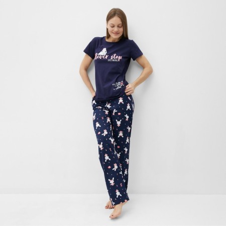 Homemade female set (T-shirt/pants), dark blue color, size 52