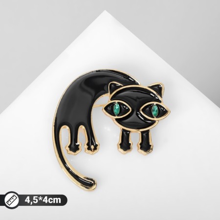 Brooch "Cat" arc, black-green color in gold