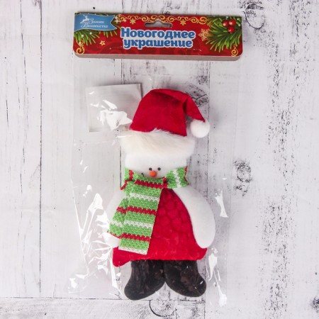Soft suspension "Snowman in a striped scarf" 9*20 cm red-1