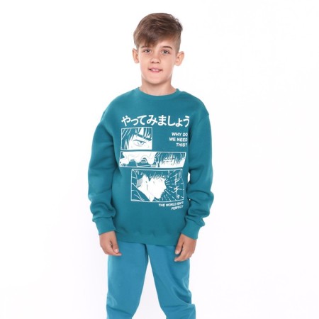 Sweatshirt for a boy, emerald color, height 104 cm