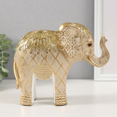 Souvenir Polystone "Golden Elephant with Geometric Patterns" 20x7.5x16.5 cm