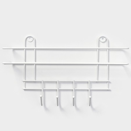 Bath shelf straight, 4 hooks, 33 × 12.5 × 21 cm, white color-1