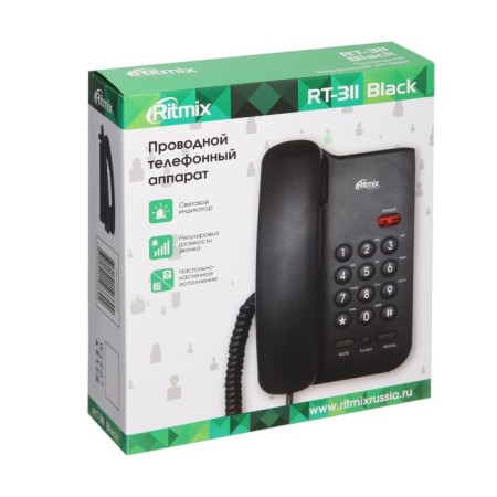 Wired phone Ritmix RT-311, repetition, disconnection of the microphone, indication, black-4