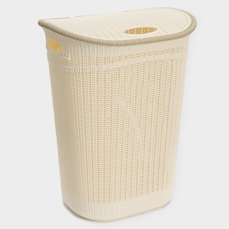 Set for the bathroom 7 objects: basket 4 pcs, basket for linen, bucket for garbage, ruff, beige color-9