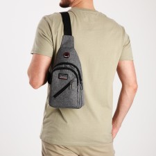 Male sling bag from textiles, gray color