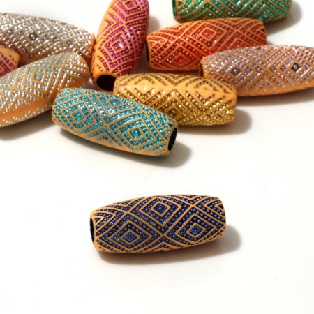 Busina "Ornament" rhombus shiny, 3 × 1.2 × 1.2cm, (set 10 pcs.), Mix color-1