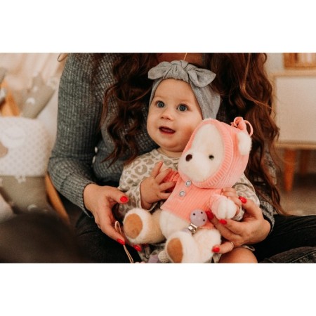 Gift set: Soft toy "Bear" + Holder for a dummy, pink-8