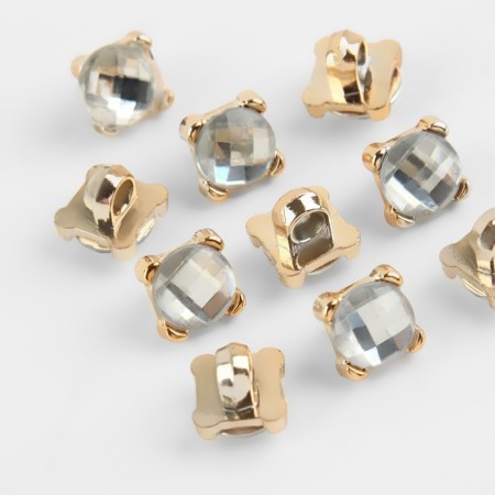 A set of buttons on the leg, d = 9 mm, 10 pcs, the color is transparent/gold-1