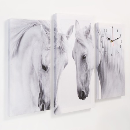 Carty clock is wall-mounted, modular "horses", silent, 60 x 80 cm, triptych-1