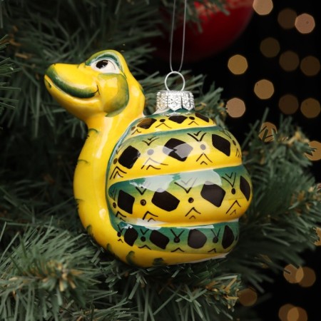 Christmas ball "Green Snake", Author's painting, 10 cm-1