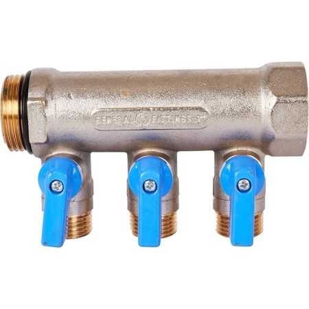 Collector Stout SMB 6211 011203, 1/2 ", 3 exits, with ball valves 1", blue pens