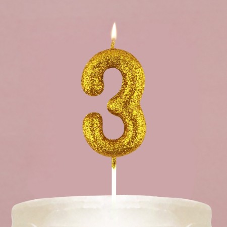 A candle for a cake, a number, brilliant "3", gold, 4 x 10 cm.-5