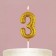 A candle for a cake, a number, brilliant "3", gold, 4 x 10 cm.