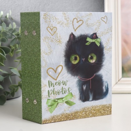 Photo album in 100 photos 10x15 cm, plastic. Sheets "Sweet KitTens" black kitten