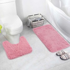 A set of mats for the bathroom and toilet of the “Pushistik” shares, 2 pcs, 38 × 40, 40 × 60 cm, pink color