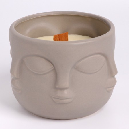 Superior wax candle in the Kashpo "Faces", 12x9 cm, gray-2