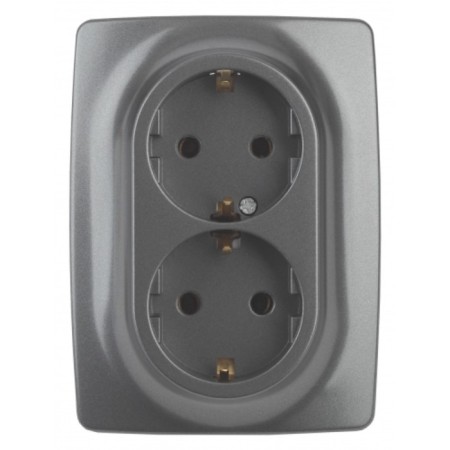 2x2p+E Schuko outlet with curtains, 16A-250V, IP20, era12, graphite