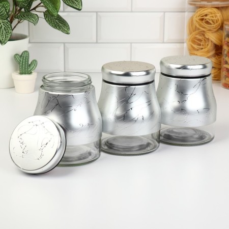 A set of glass cans for bulk products “Marble”, 850 ml, 11.5 × 14.5 cm, 3 pcs, silver color-2