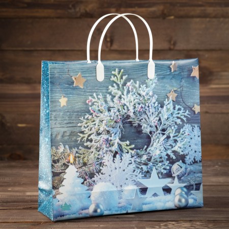 Package "Snowflakes on the turquoise", soft plastic, 30 x 30 cm, 140 μm