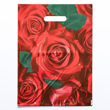 Package "Scarlet Roses", polyethylene with a cut pen, 30x40 cm, 50 μm