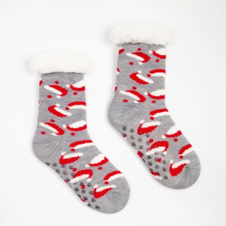 Women's socks with fur inside "New Year's caps", gray color, size 23-25 ​​(36-40)