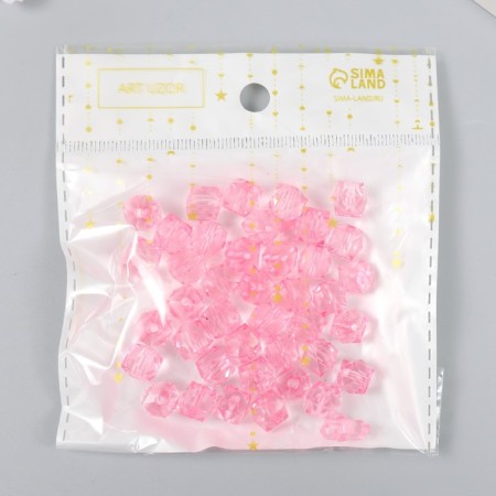 Plastic beads "Crystal polyhedron. Warm pink" Transparent set of 20 g 1x1x1 cm-2
